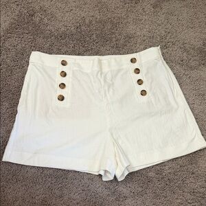 LOFT High Waist Cream Buttoned Shorts
